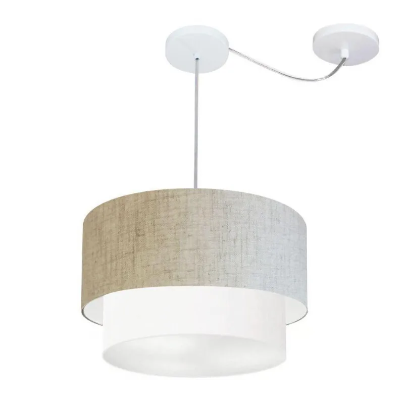 Pendente Cilíndrico Com Desvio Rustico Bege E Branco Mj-4364