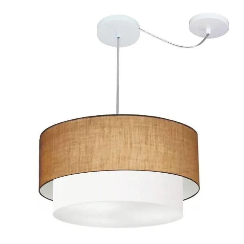 Pendente Cilíndrico Com Desvio Palha E Branco Mj-4366