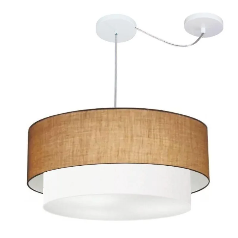 Pendente Cilíndrico Com Desvio Palha E Branco Mj-4368