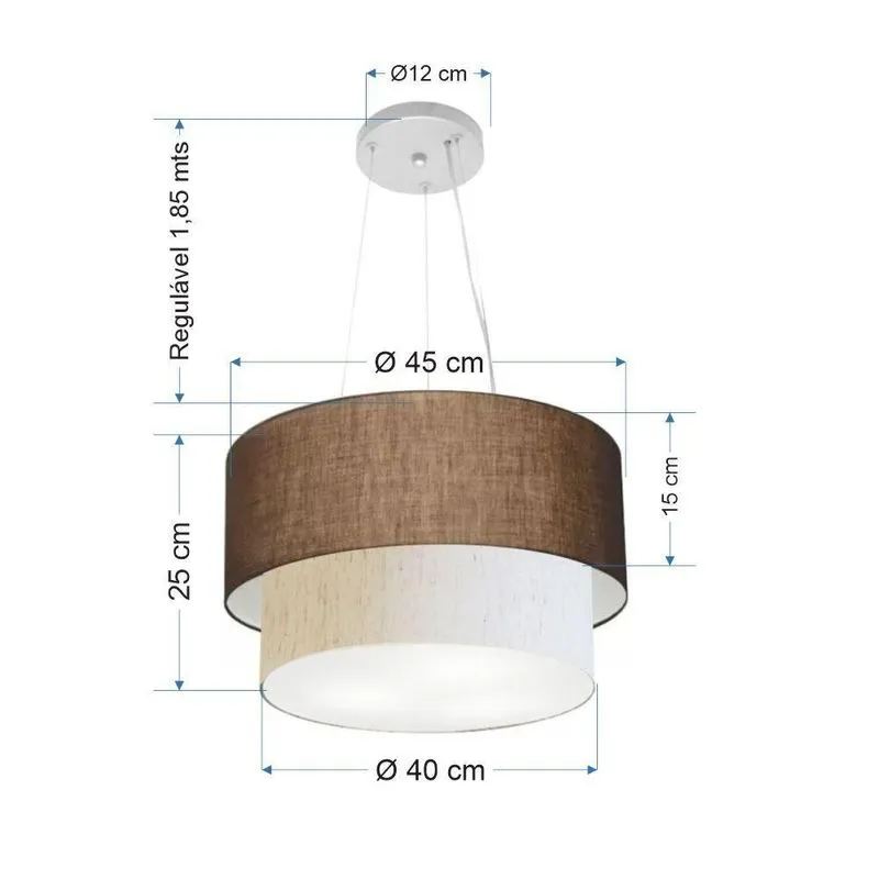 Pendente Cilíndrico MJ-4369 para Mesa de Jantar com Cúpula em Tecido Café e Linho Bege Vivare Brasil