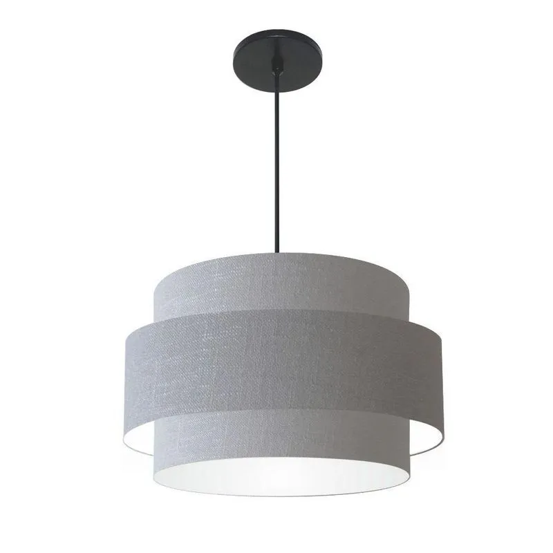 Lustre Pendente Cilíndrico MD-4384 Com Cúpula Em Tecido Rústico Cinza Vivare Brasil Iluminação