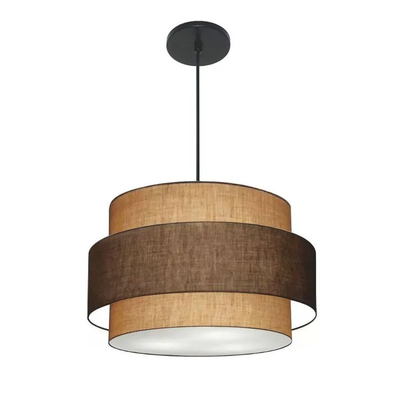 Lustre Pendente Cilíndrico MD-4384 Cúpula Em Tecido Café E Palha Resistente À Maresia Vivare Brasil