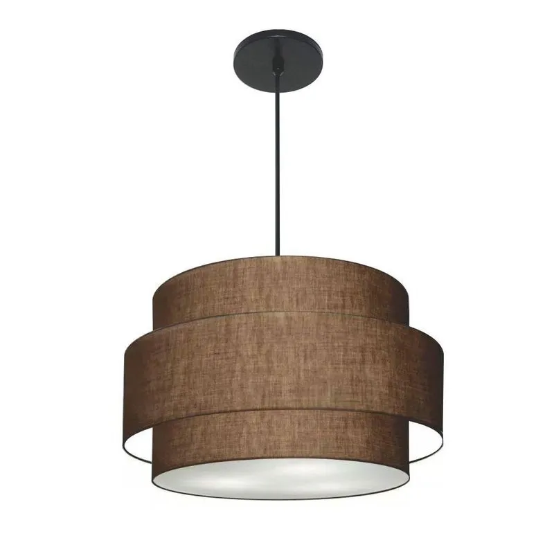 Lustre Pendente Cilíndrico MD-4384 Cúpula Em Tecido Café 50cm Para 3 Lâmpadas Vivare Brasil