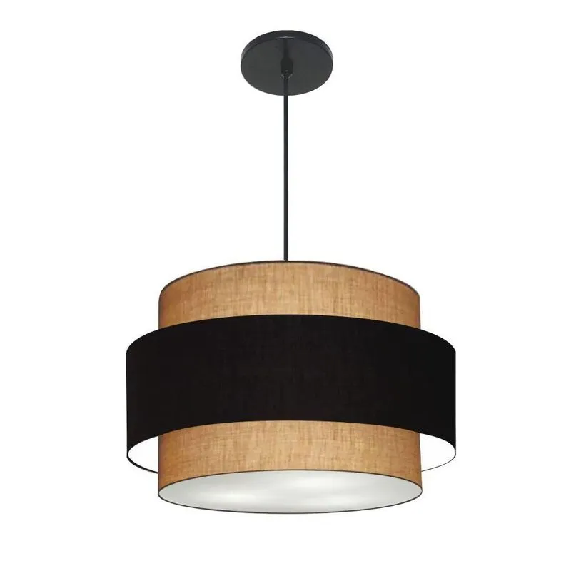 Lustre Para Sala De Jantar Vivare Md-4396 Cúpula Em Tecido 60cm Palha-preto-palha 127/220v