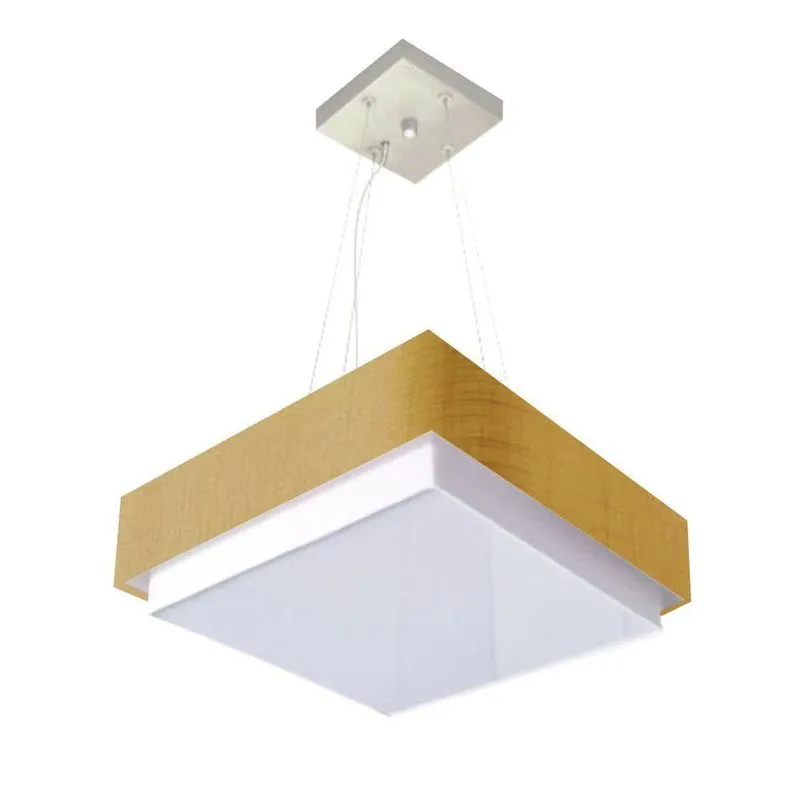 Lustre Para Sala De Jantar MD-4404 Cúpula Em Tecido 50x50cm Quadrada Palha Vivare Brasil Iluminação