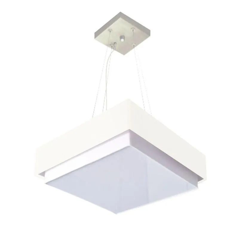 Lustre Para Sala De Jantar MD-4404 Cúpula Em Tecido 50x50cm Quadrada Branco Vivare Brasil Iluminação