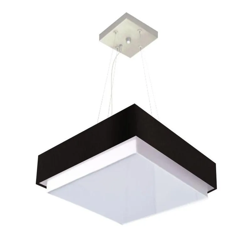 Lustre Para Sala De Jantar MD-4404 Cúpula Em Tecido 50x50cm Quadrada Preto Vivare Brasil Iluminação