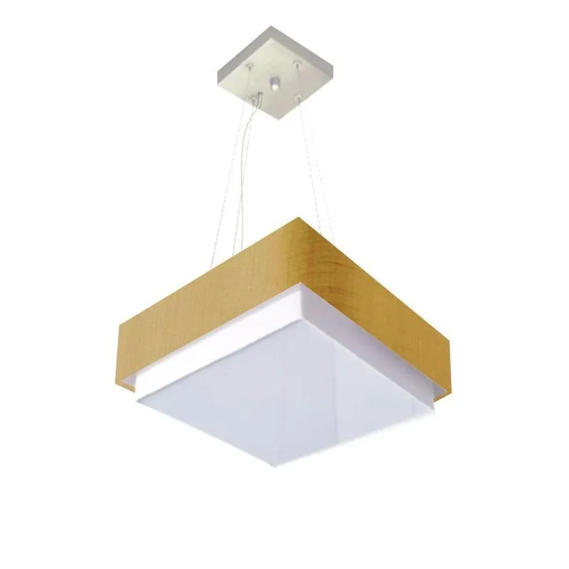 Lustre Para Sala De Jantar MD-4402 Cúpula Em Tecido 40x40cm Quadrada Pequena Palha Vivare Brasil