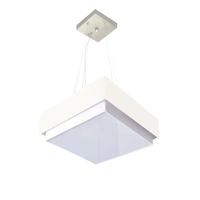 Lustre Para Sala De Jantar MD-4402 Cúpula Em Tecido 40x40cm Quadrada Branco Vivare Brasil Iluminação