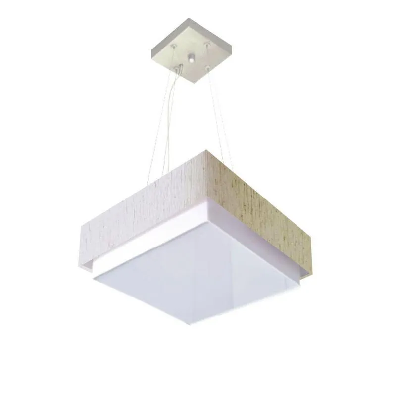 Lustre Para Sala De Jantar Vivare Md-4402 Cúpula Em Tecido 40x40cm Linho Bege 127/220v