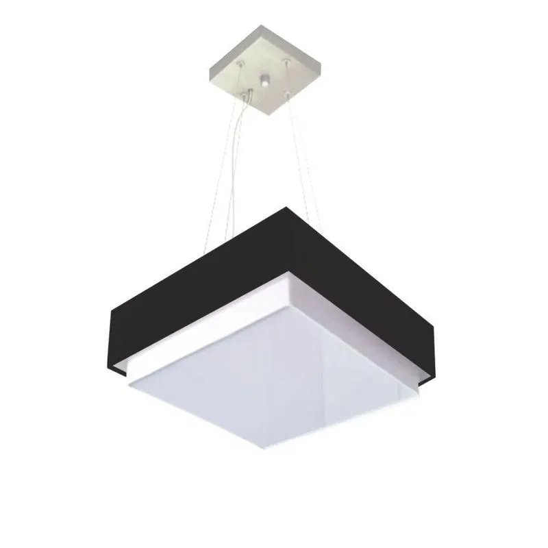 Lustre Para Sala De Jantar MD-4402 Cúpula Em Tecido 40x40cm Quadrada Preto Vivare Brasil Iluminação