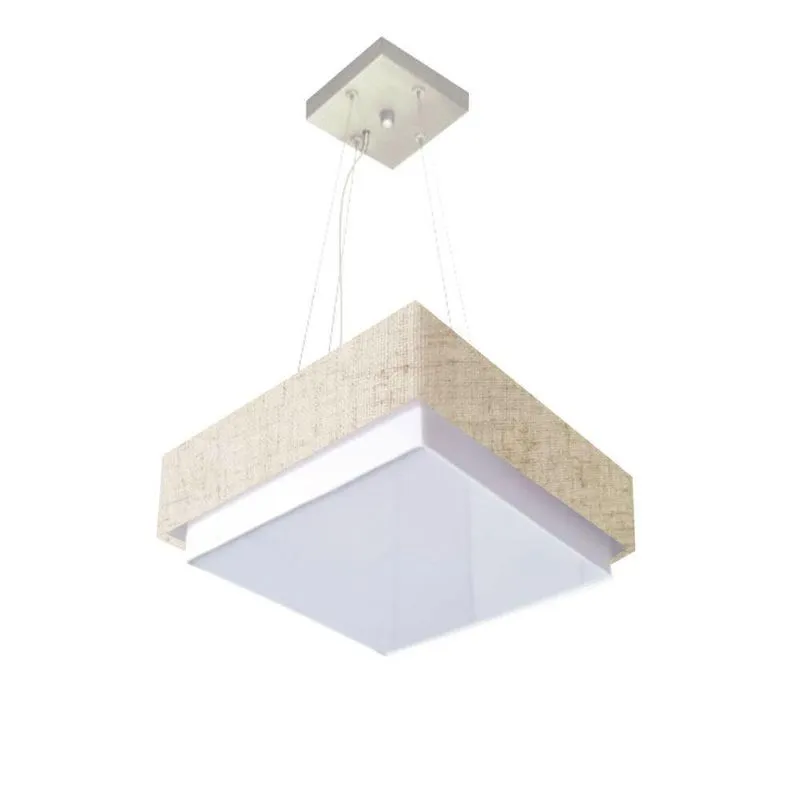 Lustre Para Sala De Jantar Vivare Md-4402 Cúpula Em Tecido 40x40cm Rustico-bege 127/220v