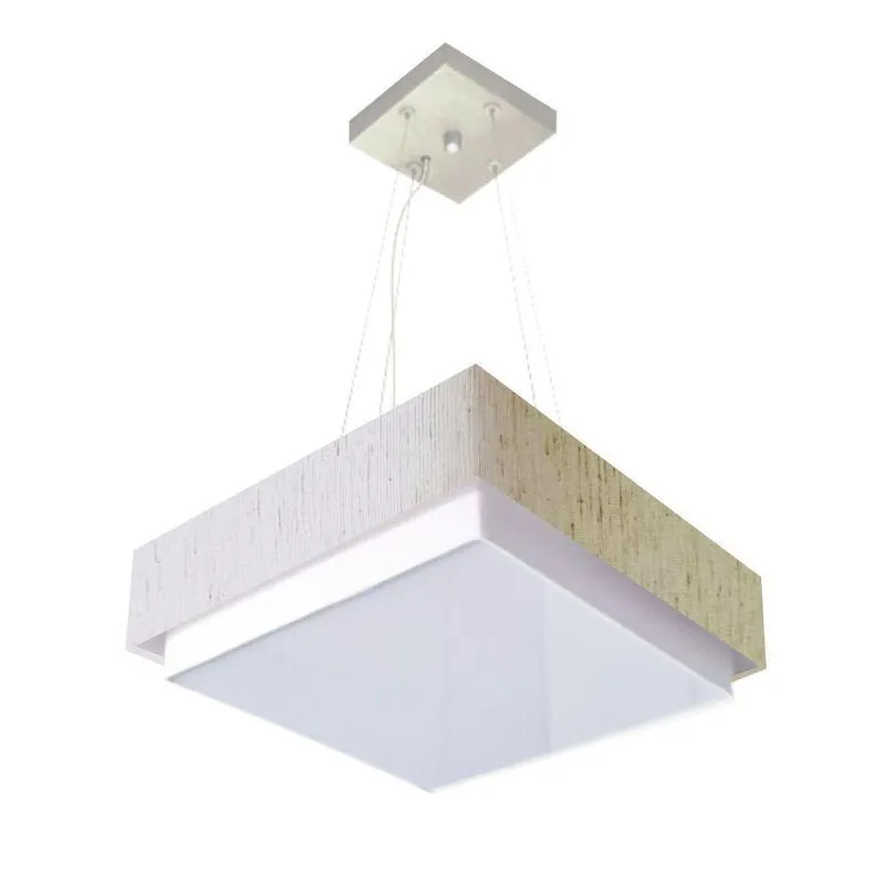Lustre Para Sala De Jantar MD-4405 Cúpula Em Tecido Quadrado Grande Linho Bege Vivare Brasil
