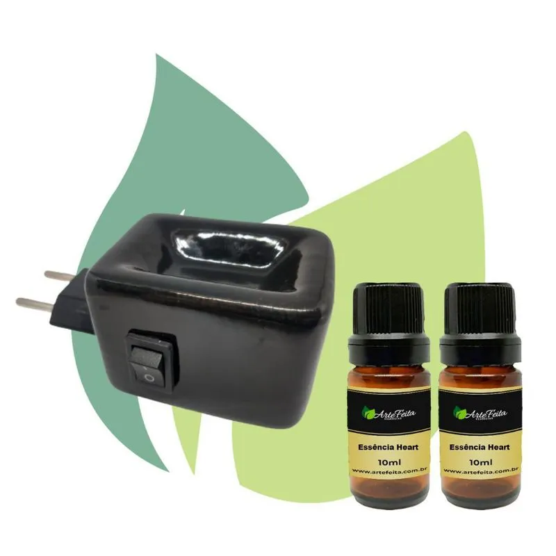 1 Difusor Elétrico Cerâmico Preto + 2 Essências De 10ml