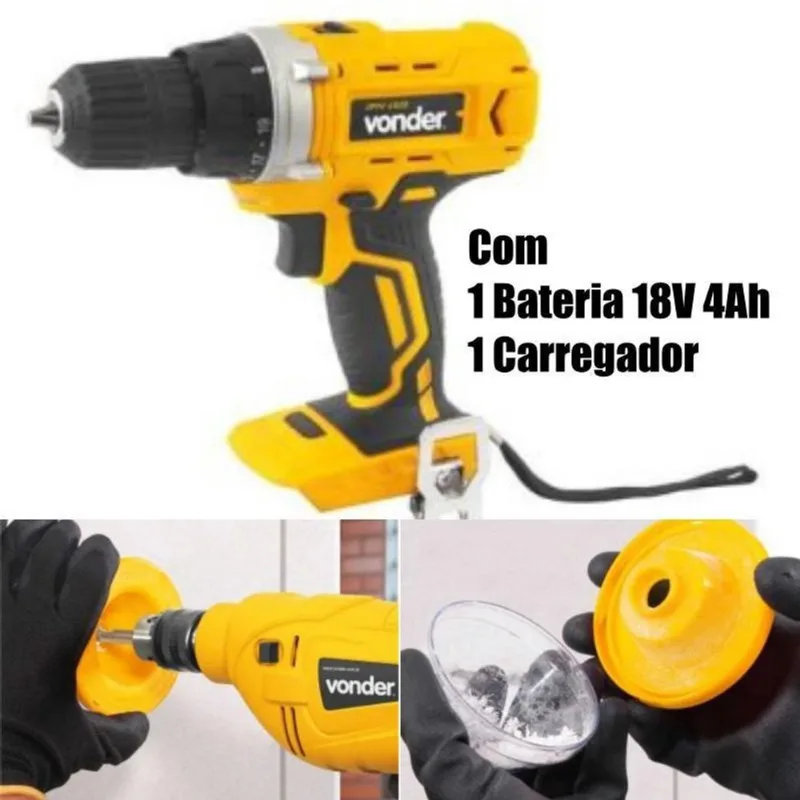 Parafusadeira Furadeira 1820 + Bateria 4.0Ah + Coletor Vonder