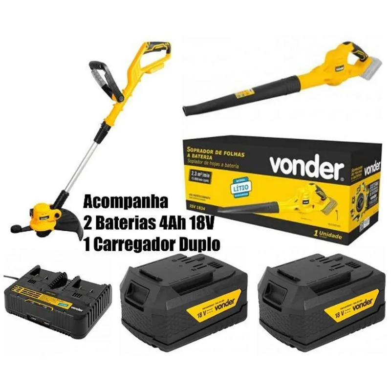 Aparador De Grama 1801 + Soprador 1834 + 2 Baterias Vonder