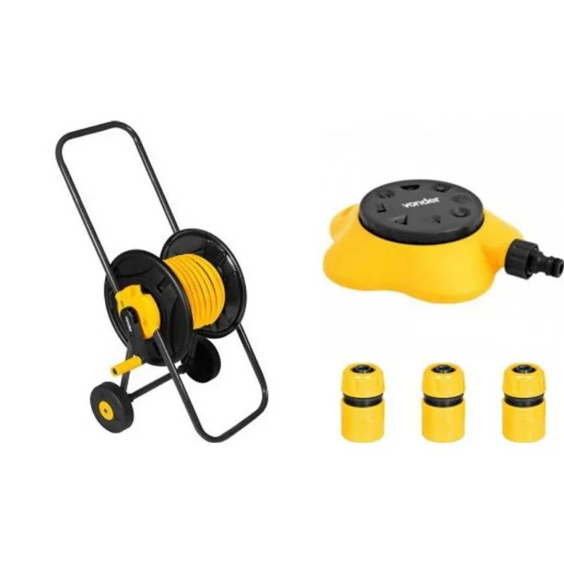 Suporte Enrolador Rodas + Mangueira 20m + Aspersor Vonder