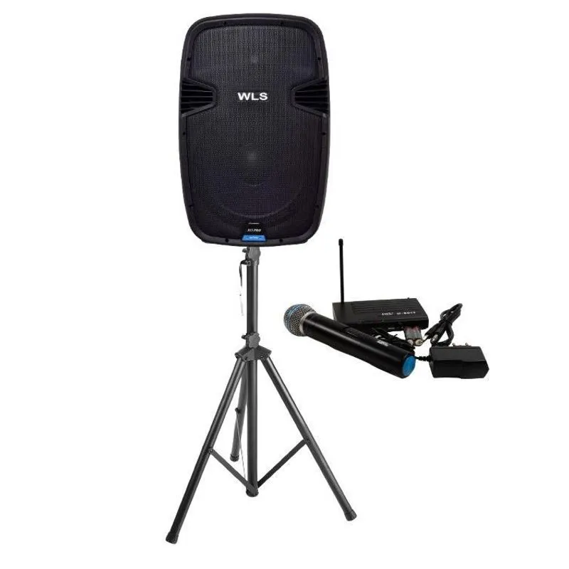 Caixa Wls J15 Pro Ativa + 1 Microfone S/Fio De Mão + Pedestal