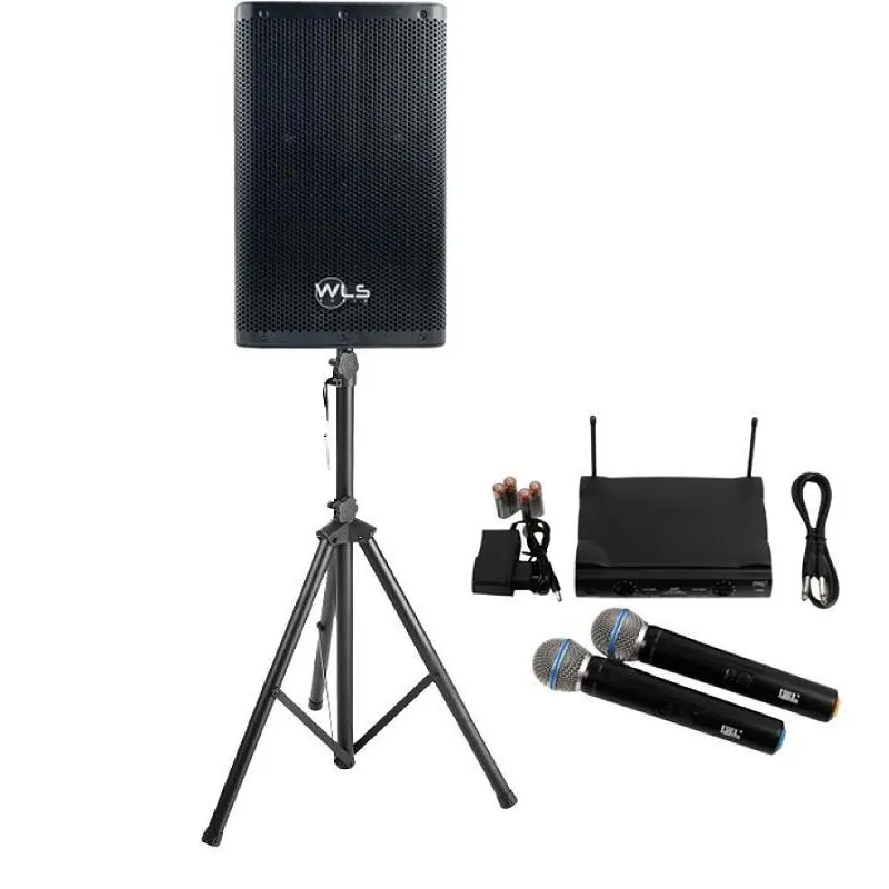 Caixa Ativa Wls Z10 300w Rms Bt + 2 Mic S/ Fio + Tripé