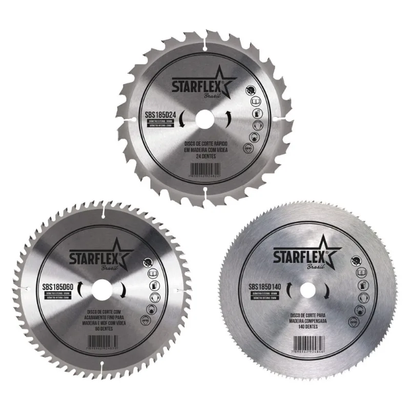 Kit 3 Discos Serra Circular Mdf, Compensado e Uso Geral Starflex