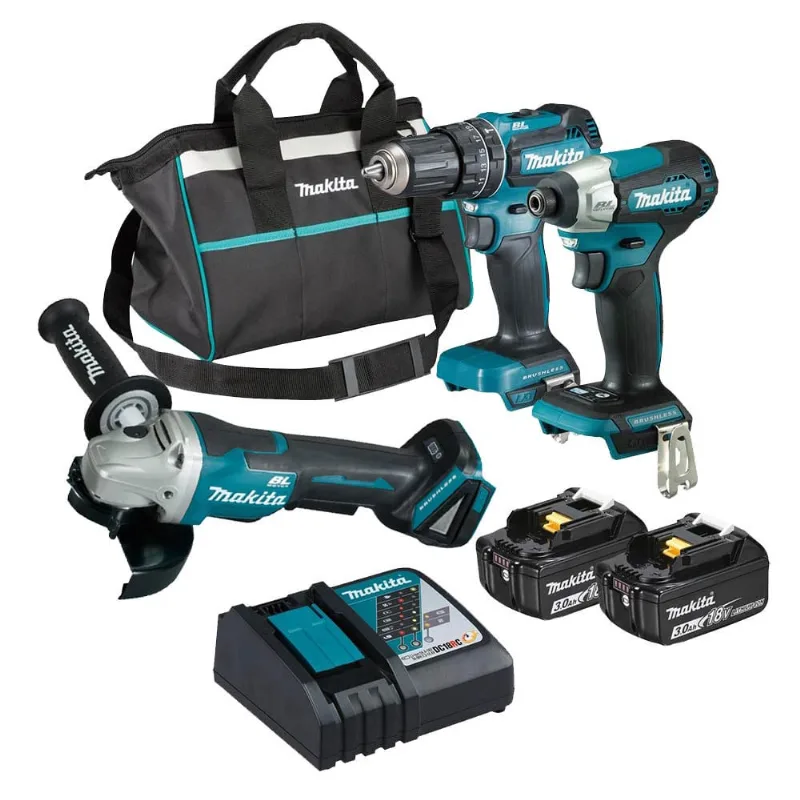 Kit Parafusadeiras + esmerilhadeira 2 Bat Lítio Bivolt 18V 3Ah DLX2416X1 + DGA504Z Makita