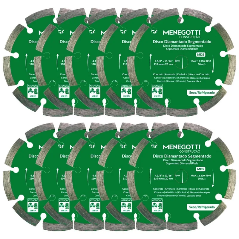 Kit 10 Disco Diamantado Segmentado 4.3/8 Pol (115mm) mds Menegotti