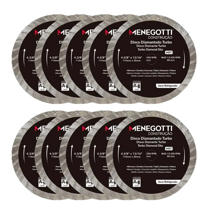 Kit 10 Disco Diamantado Turbo 4.3/8 Pol (115mm) mdt Menegotti