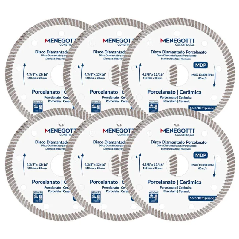 Kit 6 Disco Diamantado Porcelanato 4.3/8 Pol (115mm) mdp Menegotti