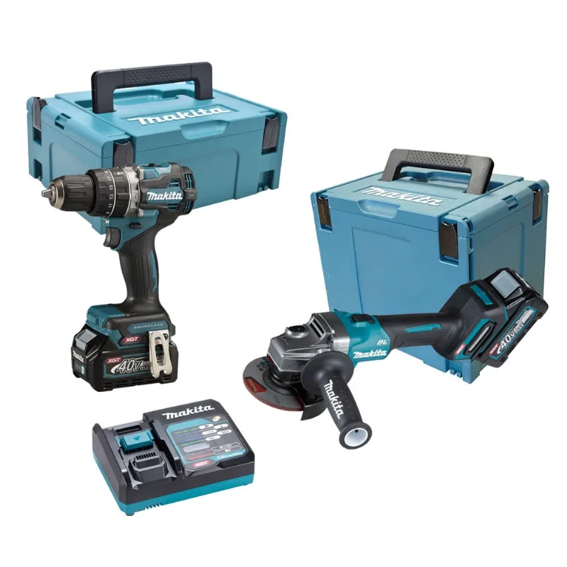 Kit Parafusadeira + Esmerilhadeira Brushless 2 Bat 40V 4Ah HP002 + GA007 Makita 220V