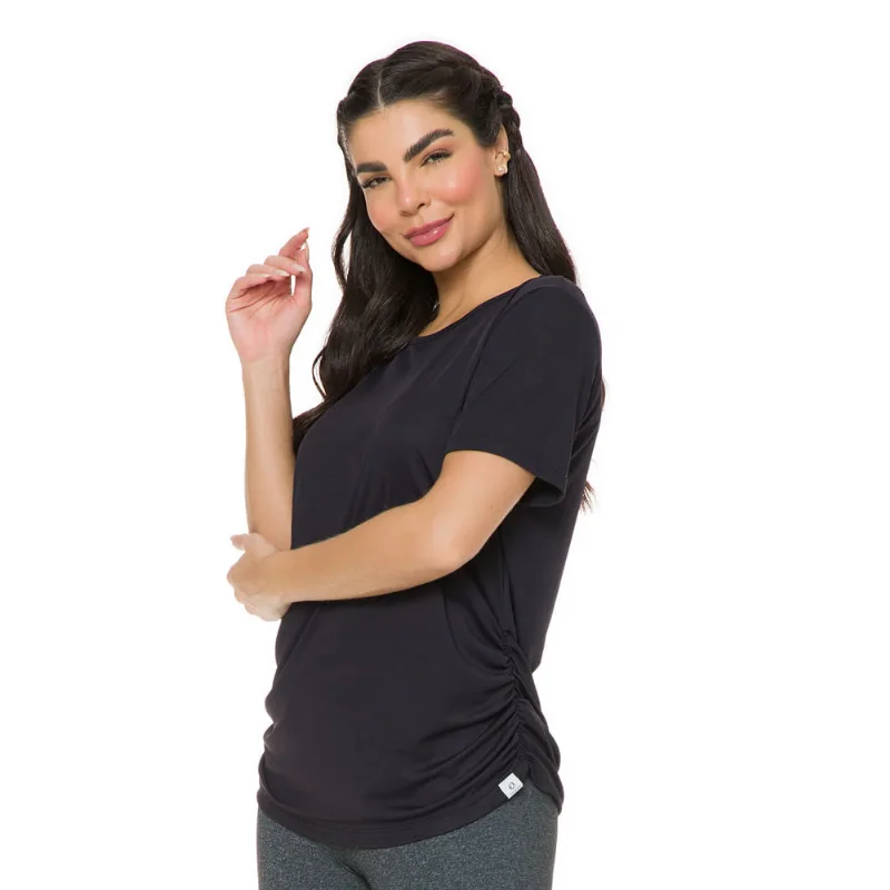 Blusa Feminina Estilo do Corpo com detalhe Franzido Preto - P