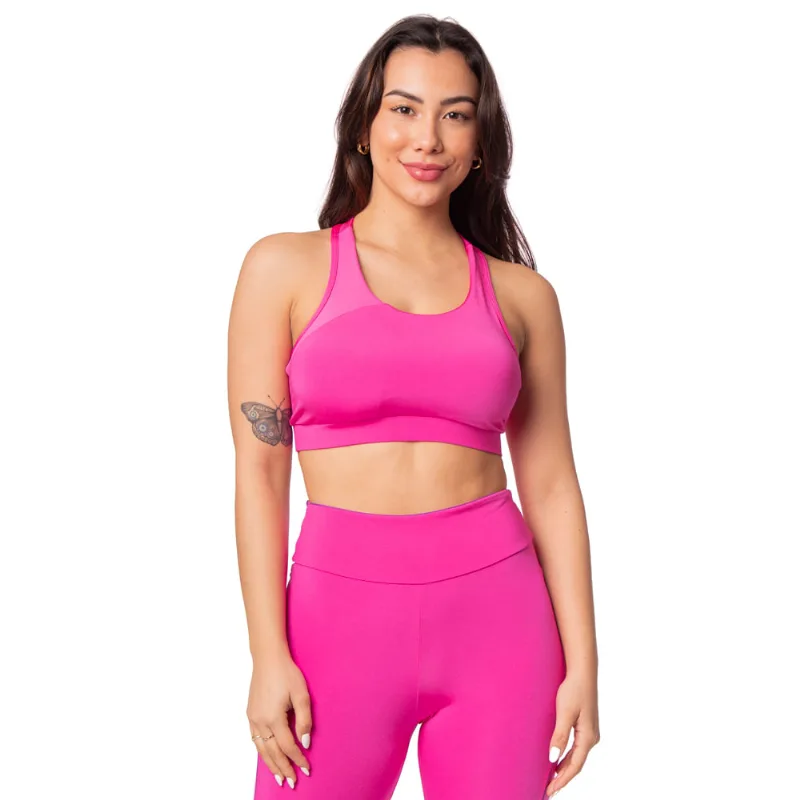 Top Feminino Estilo do Corpo Gym Brilho Pink - P