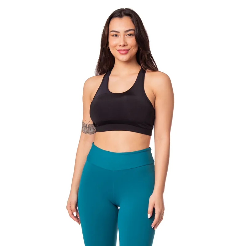 Top Feminino Estilo do Corpo Gym Brilho Preto - GG