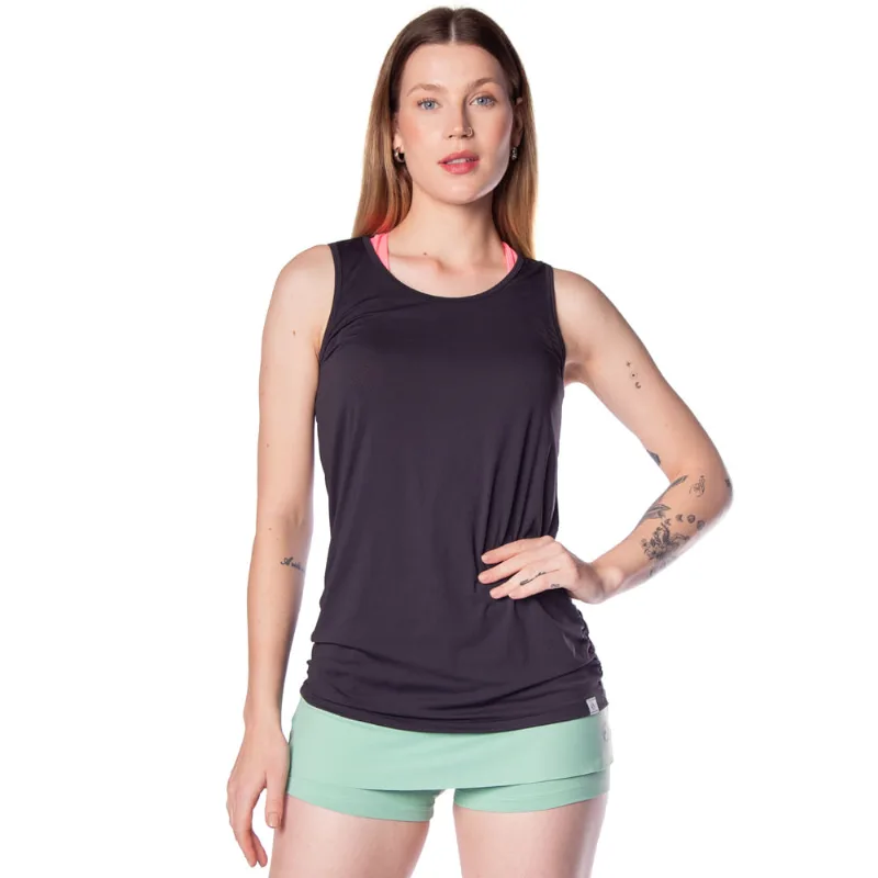 Regata Feminina Estilo do Corpo com Detalhe Franzido Preto - P