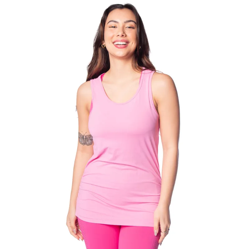 Regata Feminina Estilo do Corpo com Detalhe Franzido Rosa - P