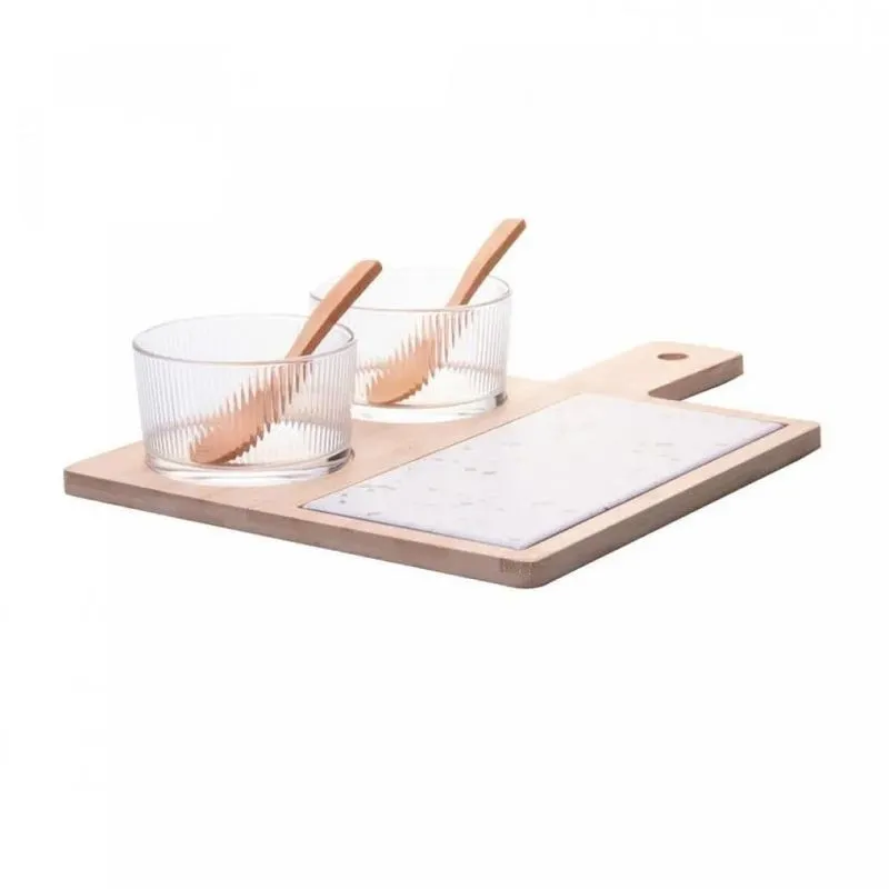 Conjunto 6 Peças Petisqueira Terrazo Colher E Bandeja Lyor