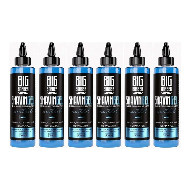 Kit 6x Shaving Gel De Barbear Menthol 300ml Big Barber