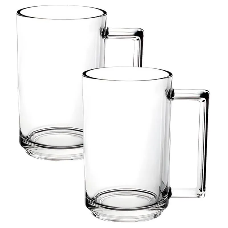 Kit 2 Xícaras Caneca De Vidro Alça Quadrada 330ml