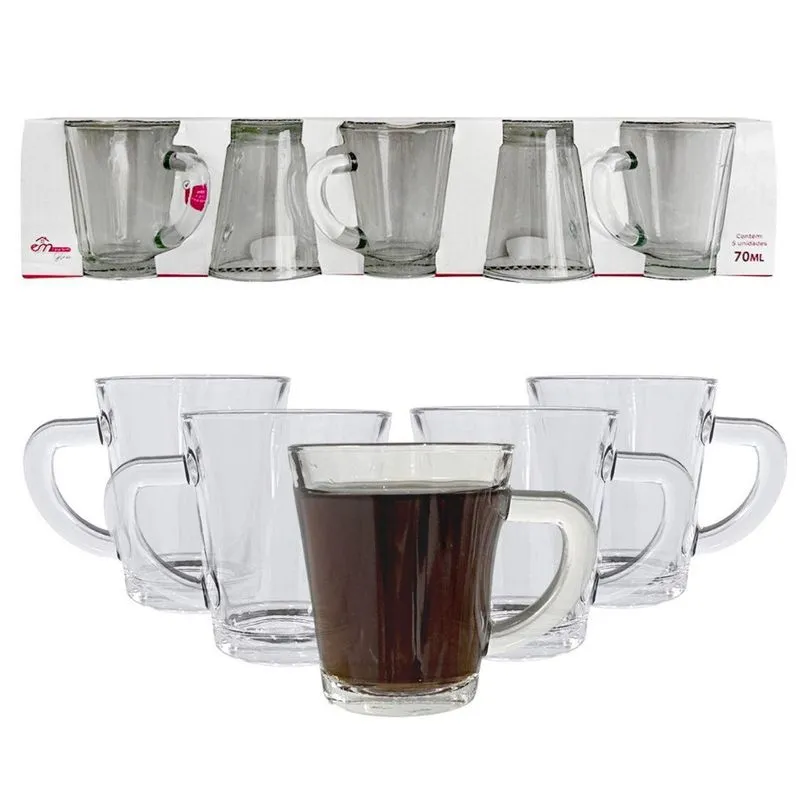 Xícaras em Vidro com 5 Unidades Resistente Cafezinho 70ml
