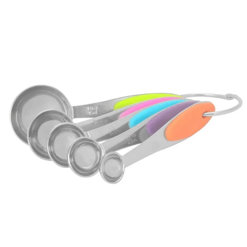 Kit De Colheres Medidoras Coloridas Em Aço Inox 5 Medidas
