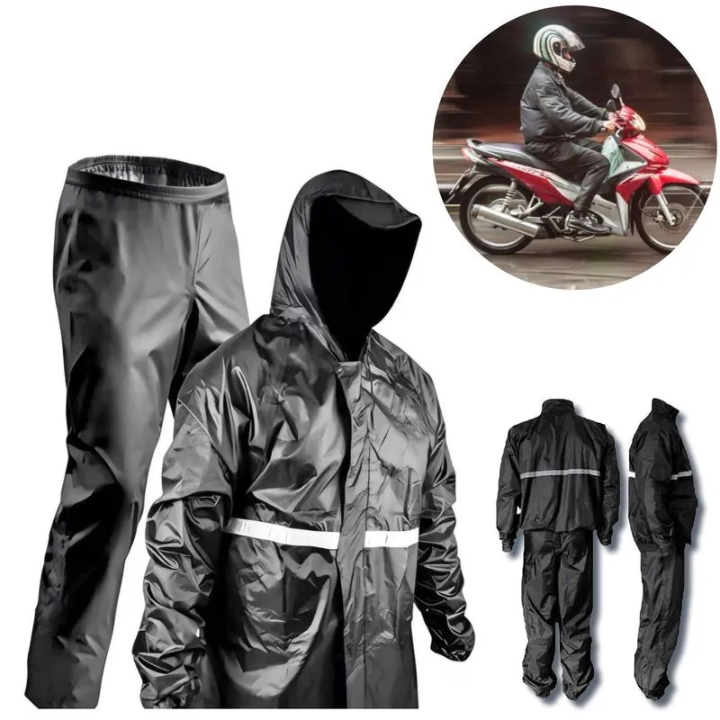 Capa De Chuva Com Faixa Refletiva E Capuz Conjunto Completo