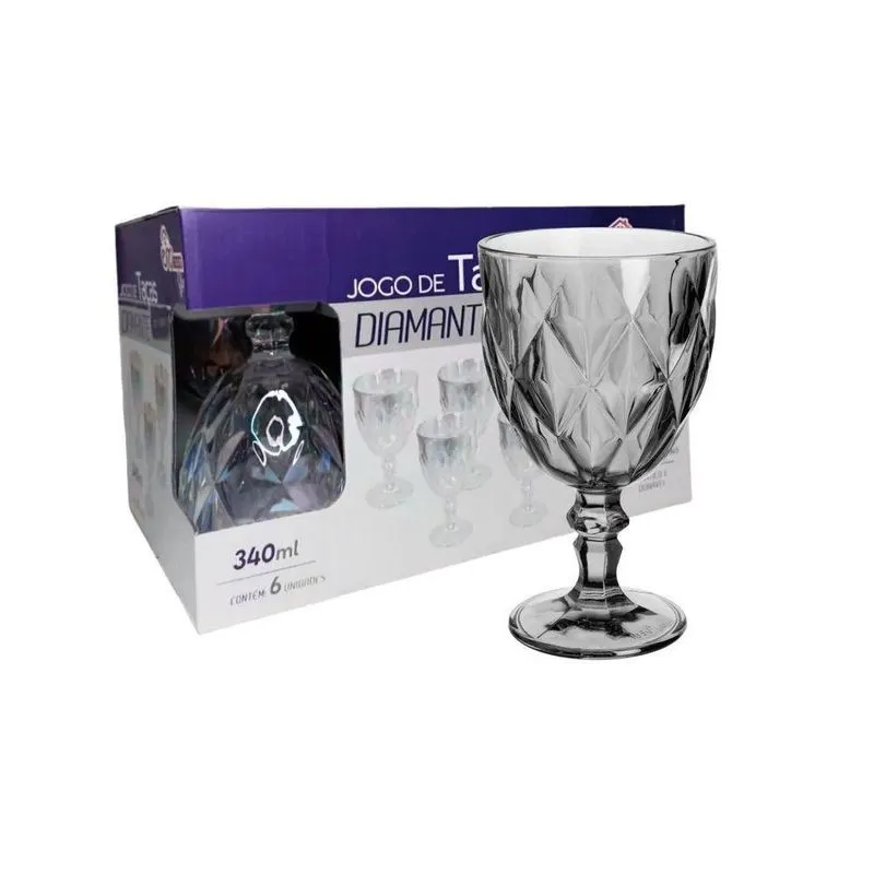 Conjunto 6 Taças 340ml 16121 Para água Diamante Fumê Em Casa Tem