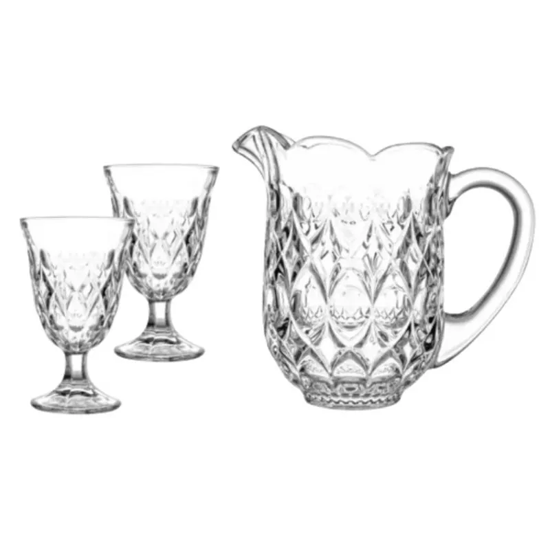 Jogo De Jarra 1,5 Litros Com 6 Copos 300ml Em Vidro