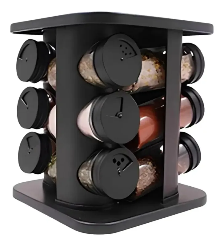 Porta Condimentos Inga Giratório com 12 Potes de Vidro 85ml