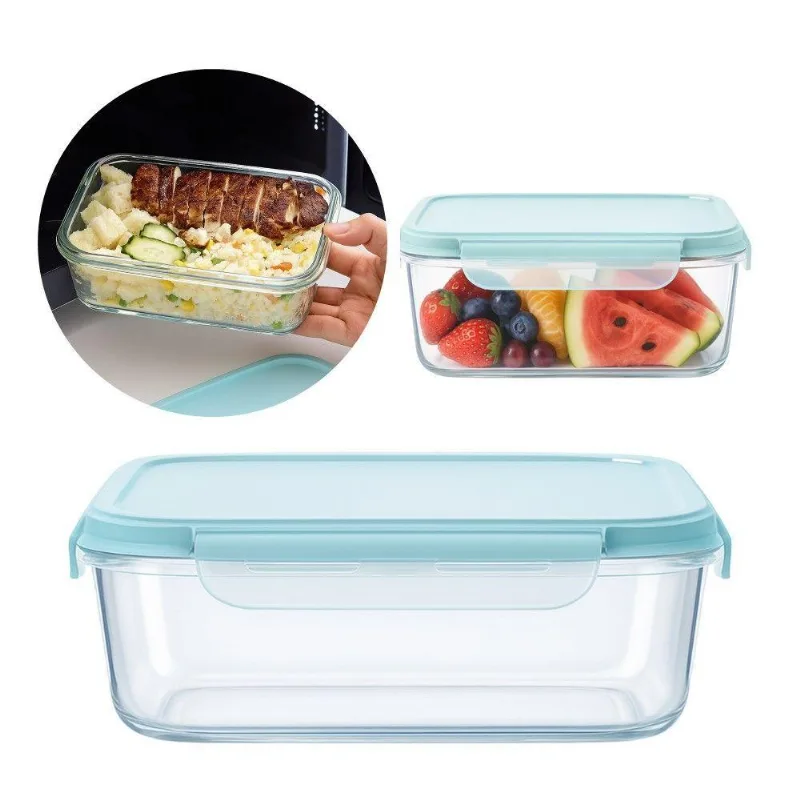 Pote De Vidro Marmita Hermético Retangular Com Tampa Azul Vedação 640ml Em Casa Tem