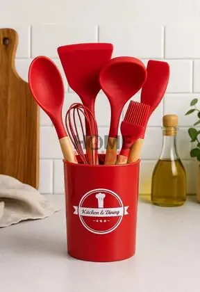 Jogo de Utensílios de Silicone Vermelho