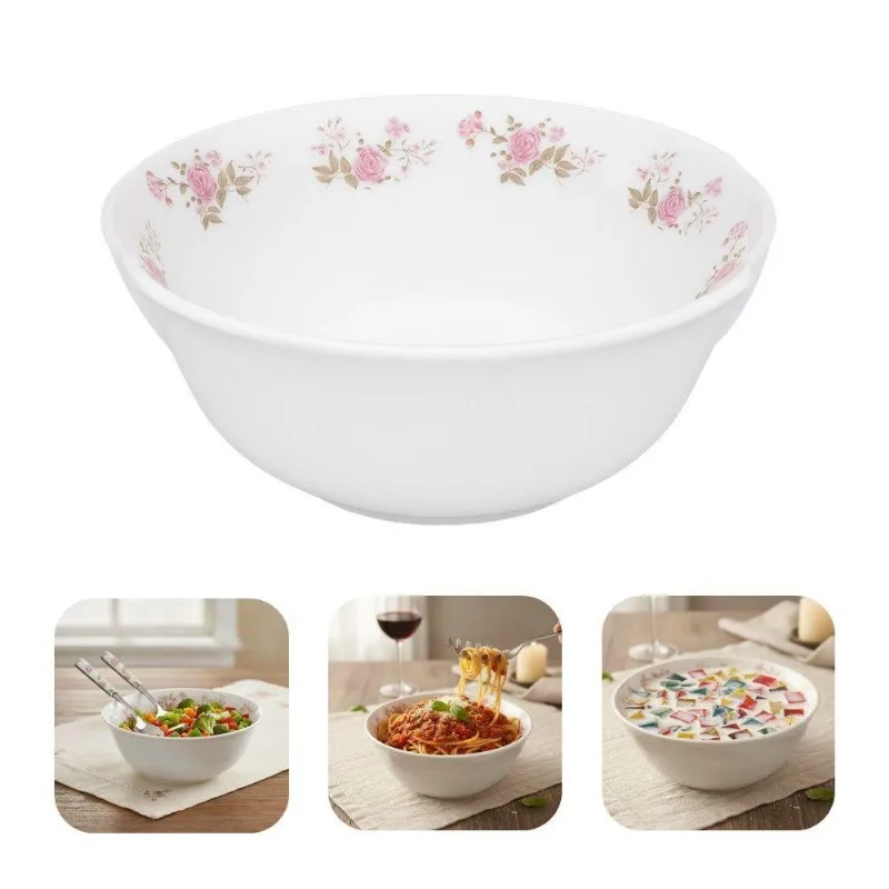 Tigela Saladeira Flowers Pink em Vidro Opalino com Estampa Floral 1,4L em Casa Tem