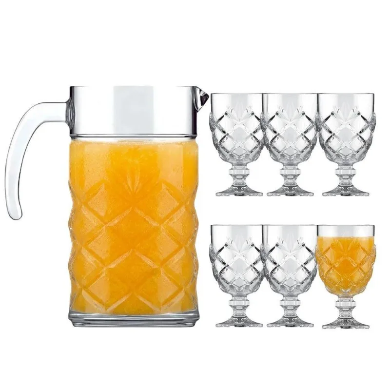 Jogo De Taças Com Jarra 7 Peças Vidro Transparente Pinea 200ml Em Casa Tem