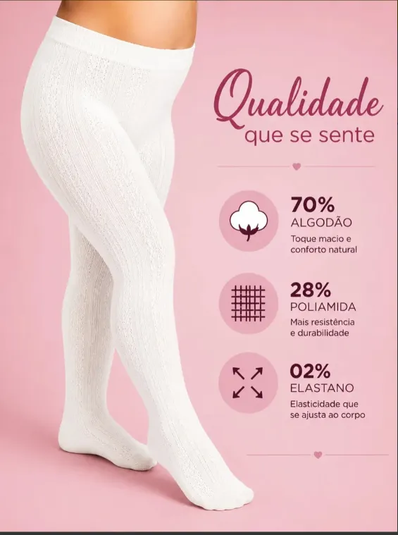 Meia Calça Infantil Feminina DUCK KIDS Tamanho M 03 a 04 ANOS Branca 7039001-M