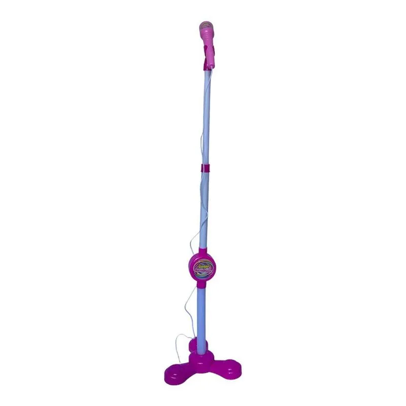 Microfone Musical Infantil Com Pedestal Rosa Conecta Celular