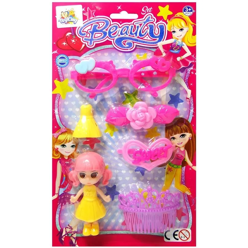 Kit Beleza Infantil Boneca Troca Roupa + Acessórios 6 Pçs